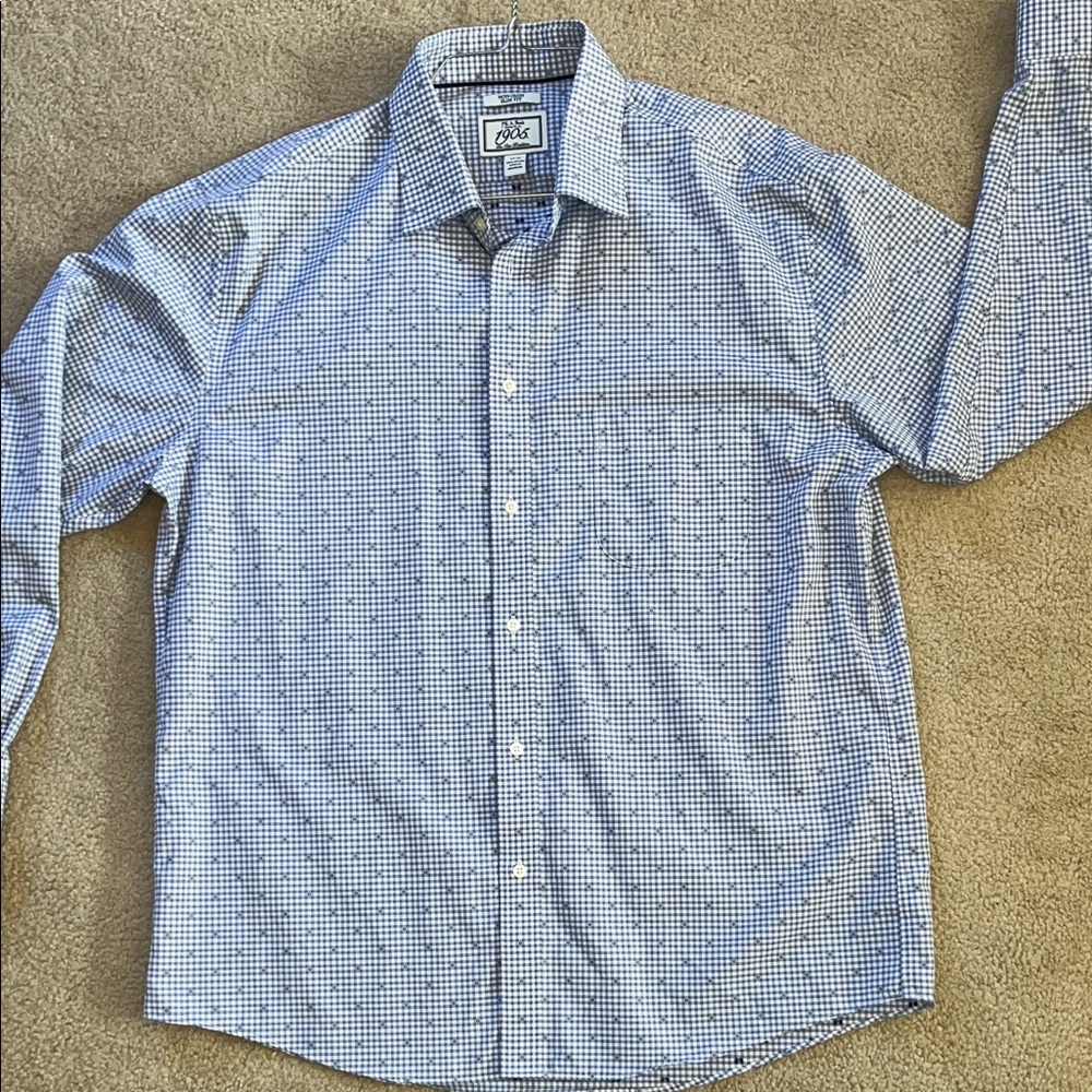 Jos. A. Bank Classic Blue and White Grid Dress Shirt
